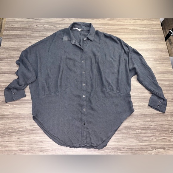 Free People Herringbone True Affection Button Down Top Blouse Boho Slouch Medium - Picture 4 of 7